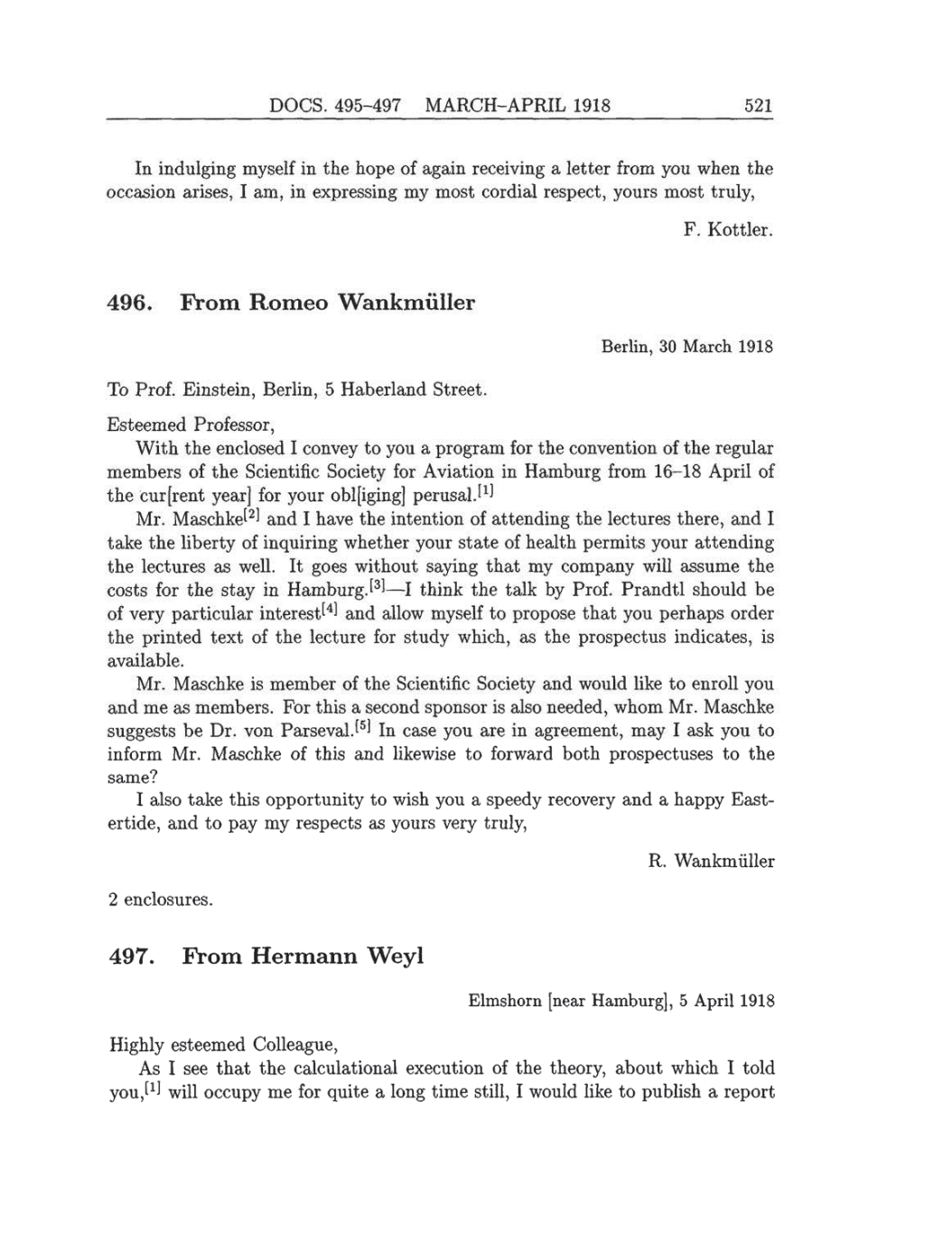 Volume 8: The Berlin Years: Correspondence, 1914-1918 (English translation supplement) page 521