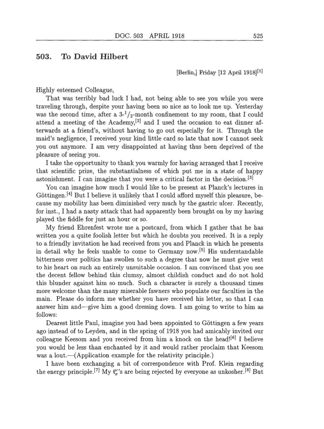 Volume 8: The Berlin Years: Correspondence, 1914-1918 (English translation supplement) page 525