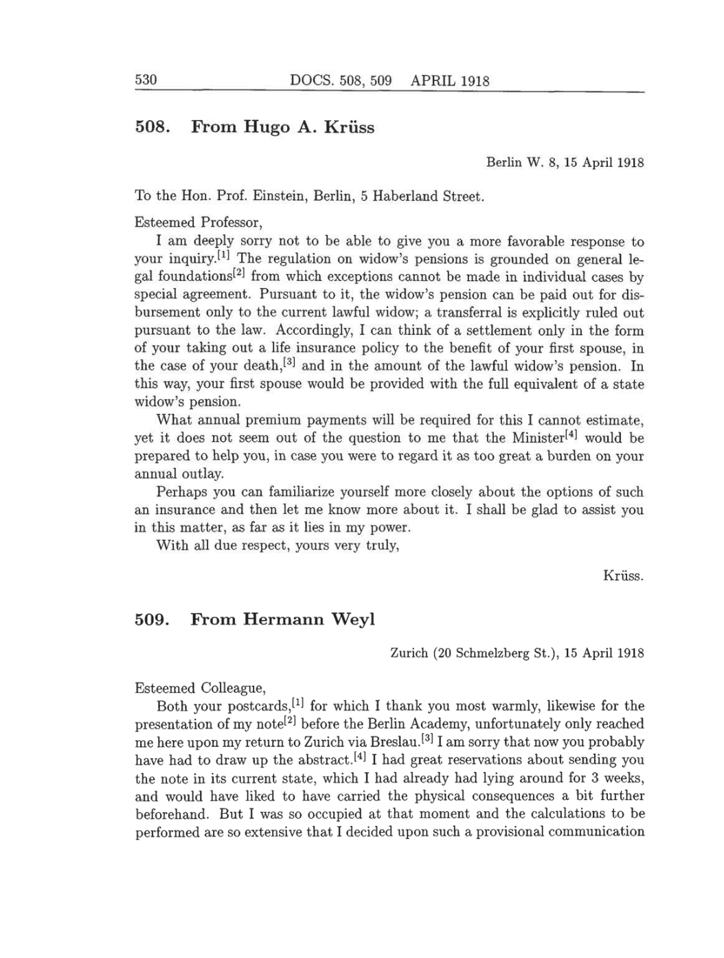 Volume 8: The Berlin Years: Correspondence, 1914-1918 (English translation supplement) page 530