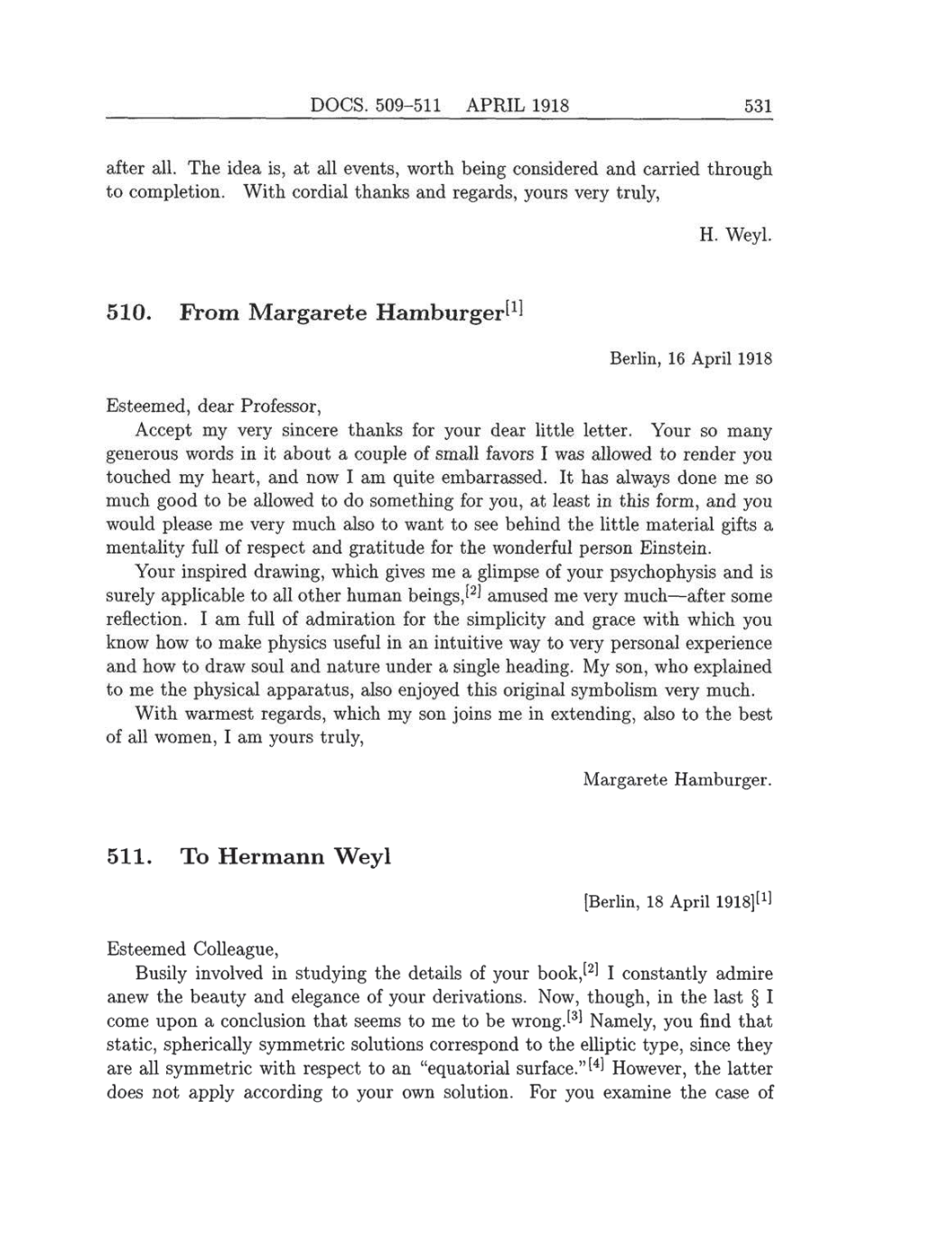 Volume 8: The Berlin Years: Correspondence, 1914-1918 (English translation supplement) page 531