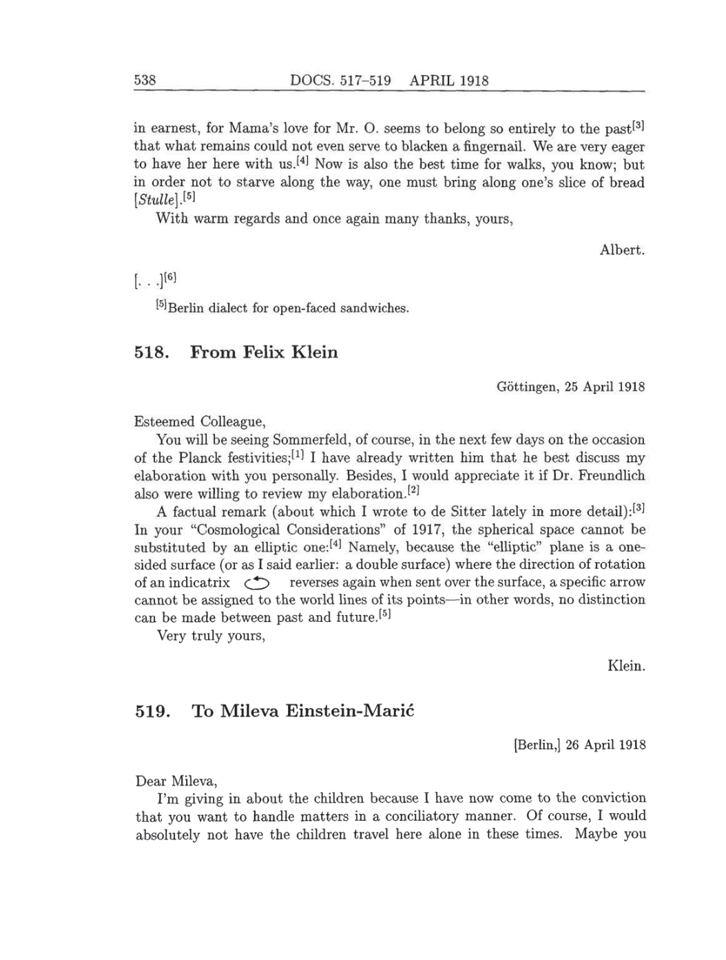 Volume 8: The Berlin Years: Correspondence, 1914-1918 (English translation supplement) page 538