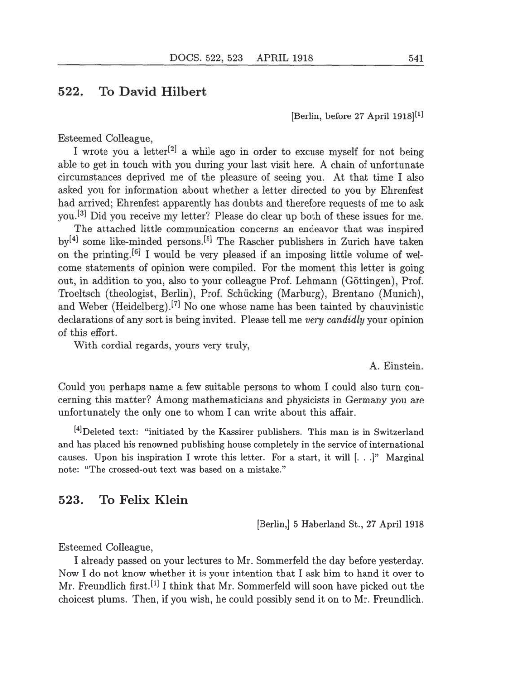 Volume 8: The Berlin Years: Correspondence, 1914-1918 (English translation supplement) page 541
