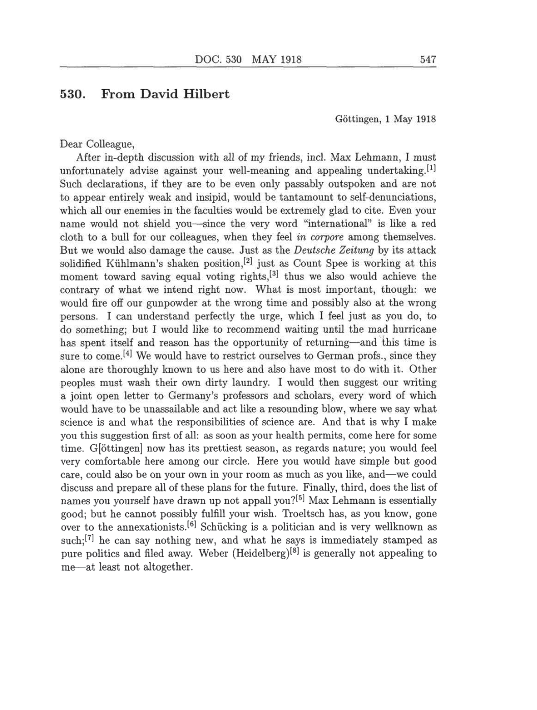 Volume 8: The Berlin Years: Correspondence, 1914-1918 (English translation supplement) page 547
