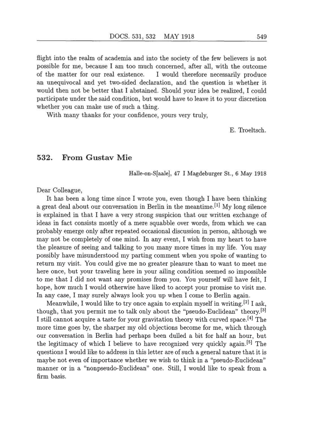 Volume 8: The Berlin Years: Correspondence, 1914-1918 (English translation supplement) page 549
