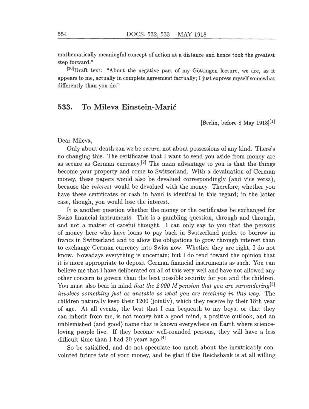 Volume 8: The Berlin Years: Correspondence, 1914-1918 (English translation supplement) page 554