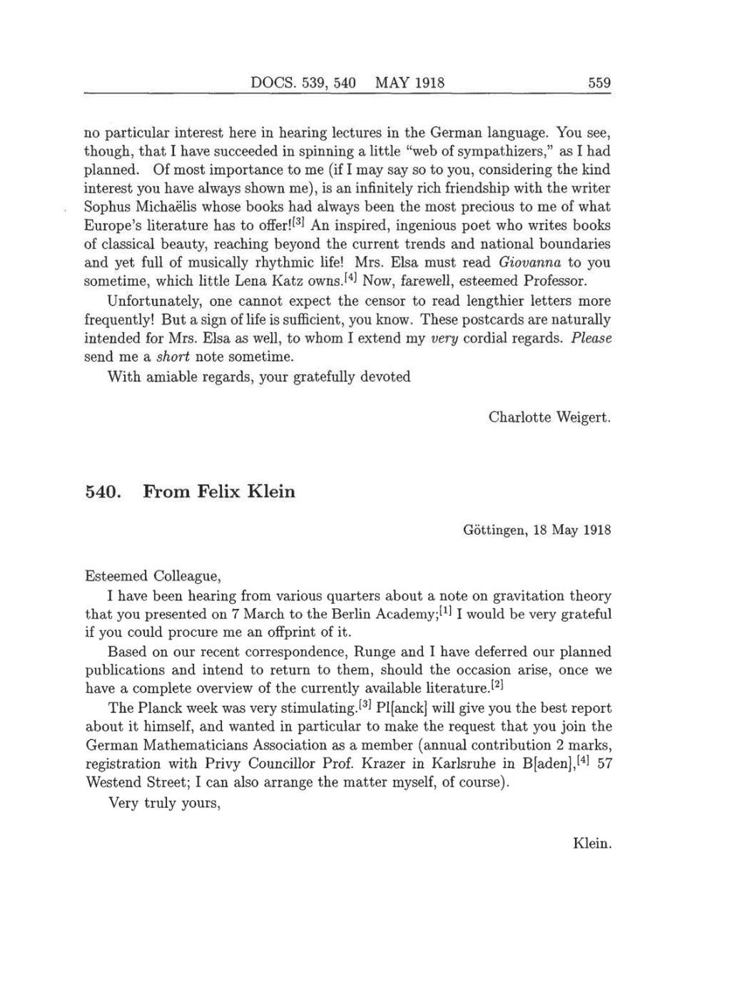 Volume 8: The Berlin Years: Correspondence, 1914-1918 (English translation supplement) page 559