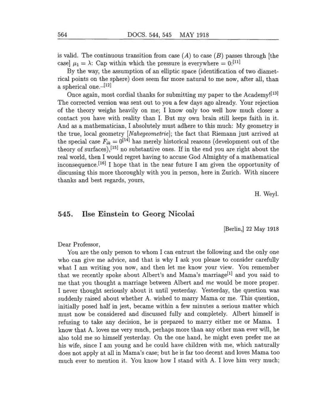 Volume 8: The Berlin Years: Correspondence, 1914-1918 (English translation supplement) page 564