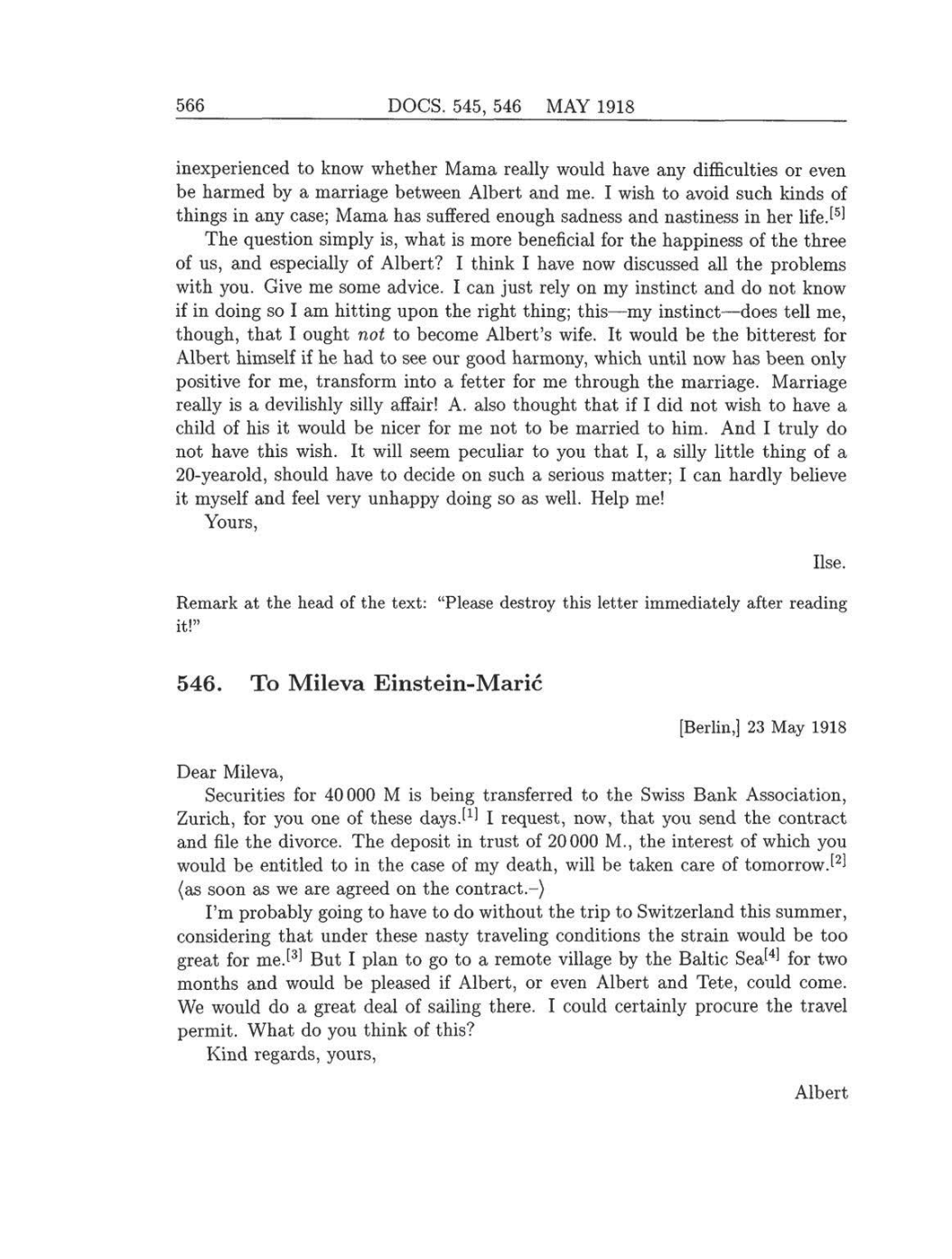Volume 8: The Berlin Years: Correspondence, 1914-1918 (English translation supplement) page 566