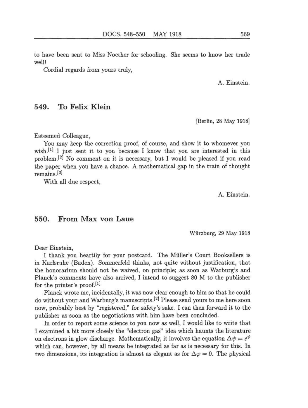 Volume 8: The Berlin Years: Correspondence, 1914-1918 (English translation supplement) page 569