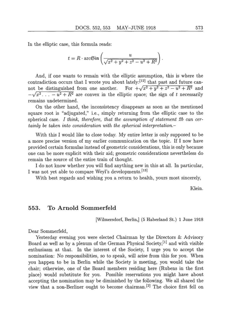 Volume 8: The Berlin Years: Correspondence, 1914-1918 (English translation supplement) page 573