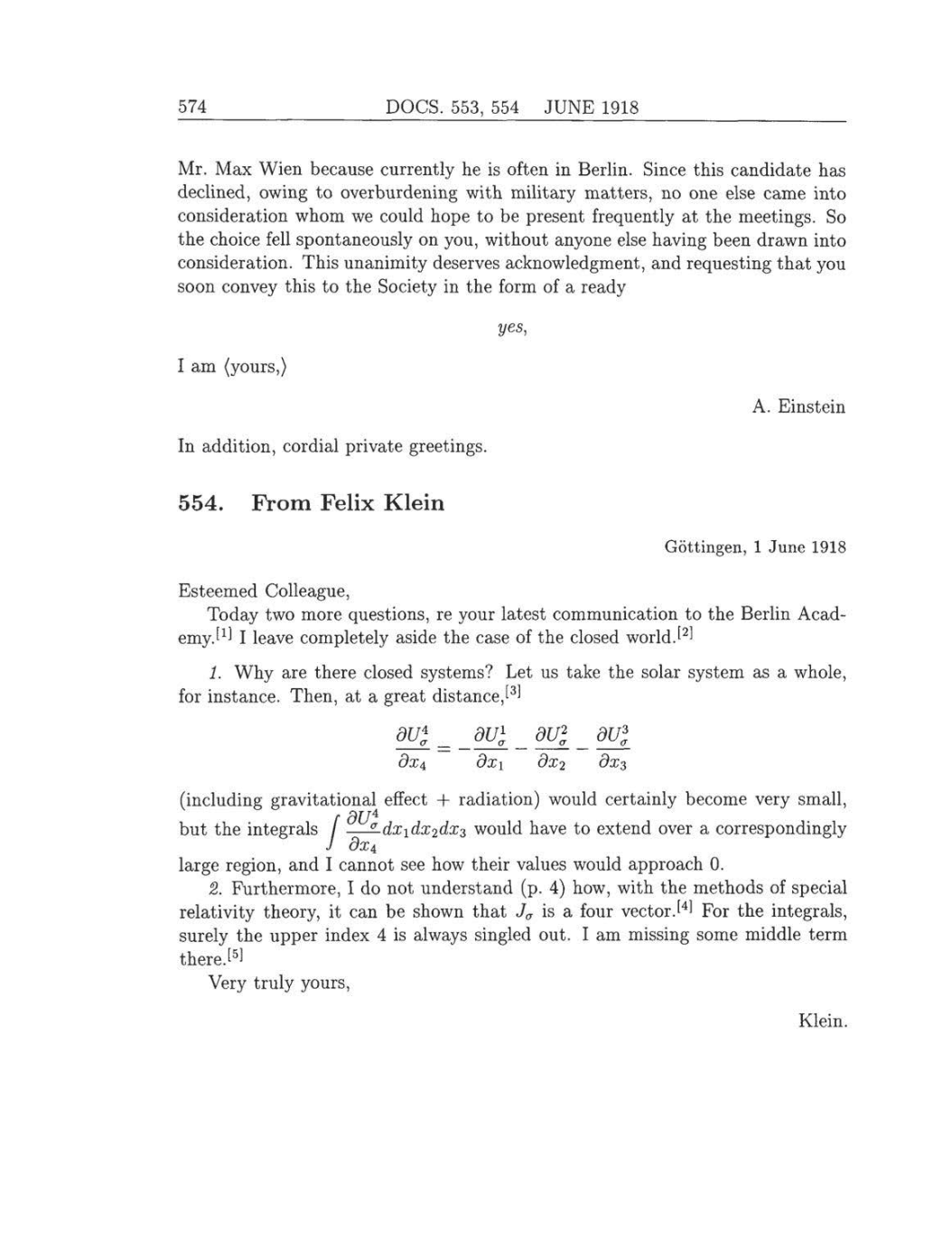 Volume 8: The Berlin Years: Correspondence, 1914-1918 (English translation supplement) page 574
