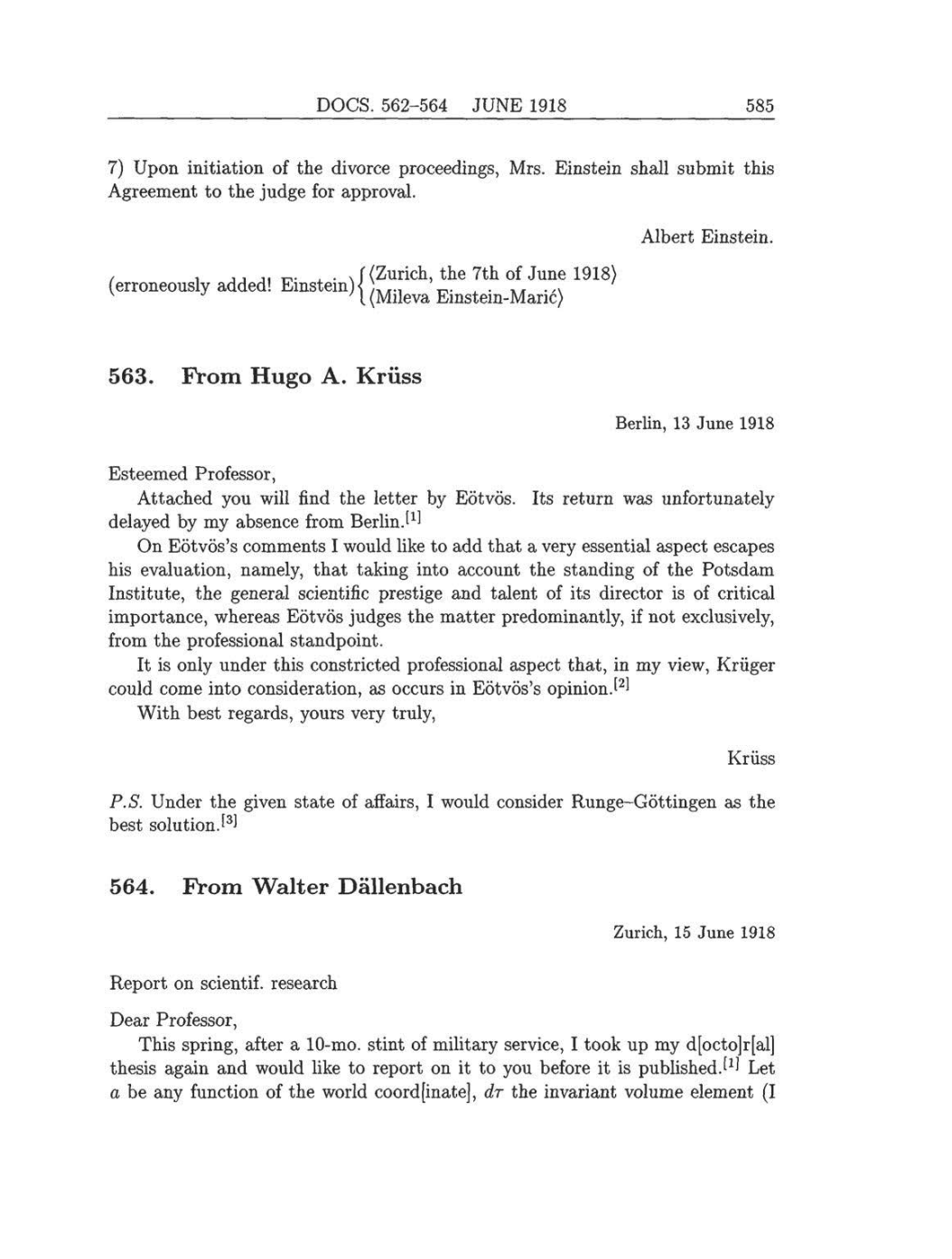 Volume 8: The Berlin Years: Correspondence, 1914-1918 (English translation supplement) page 585