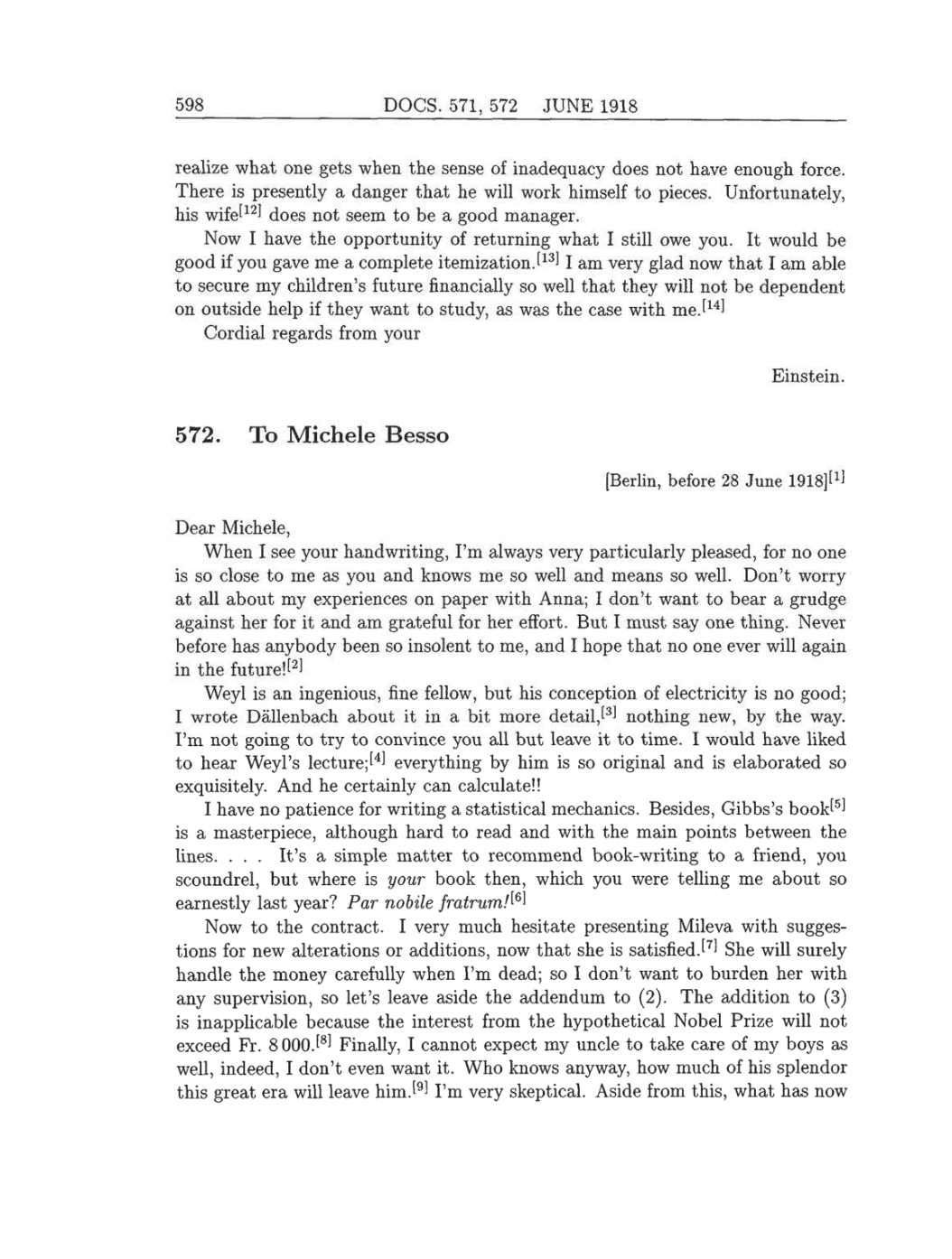 Volume 8: The Berlin Years: Correspondence, 1914-1918 (English translation supplement) page 598