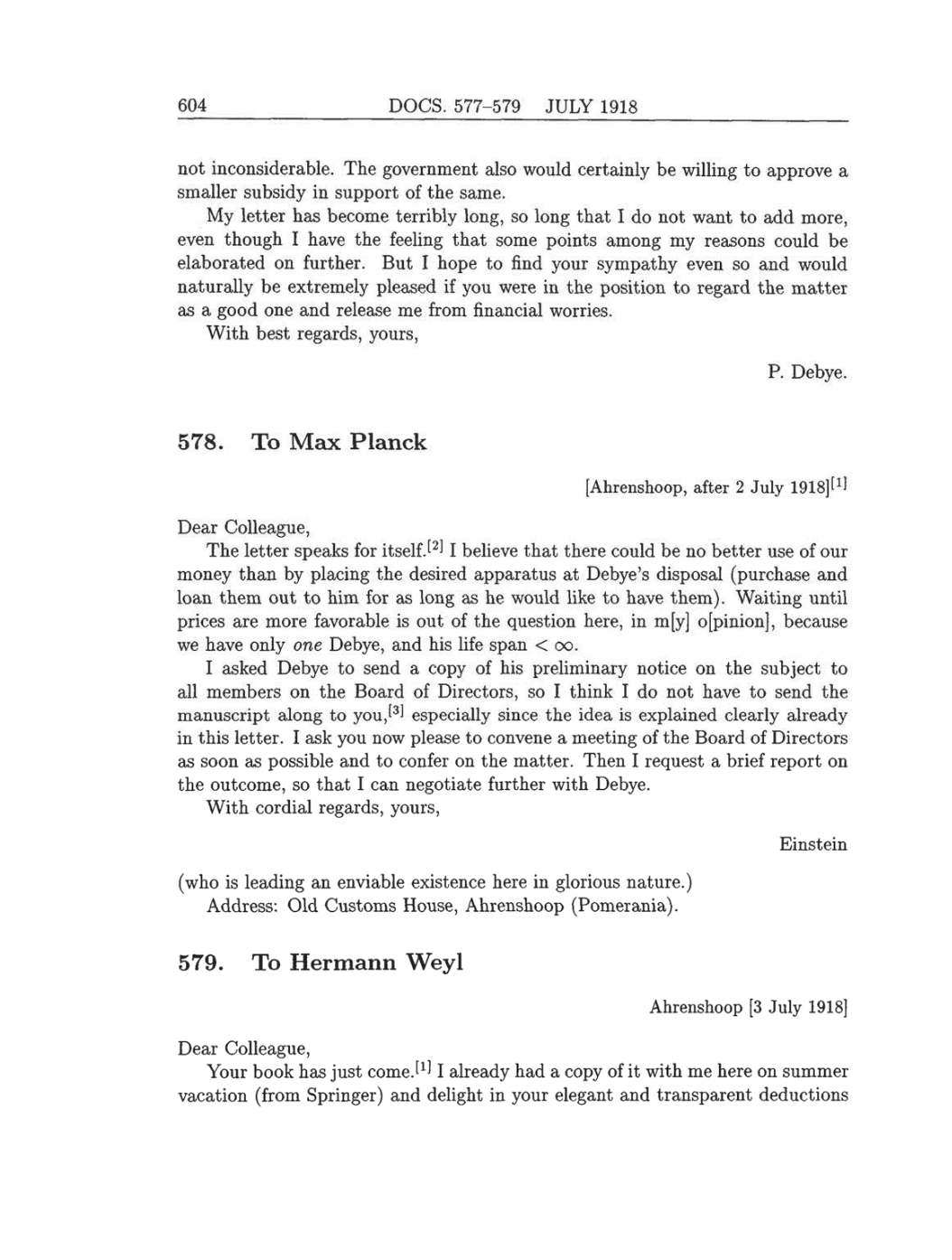 Volume 8: The Berlin Years: Correspondence, 1914-1918 (English translation supplement) page 604