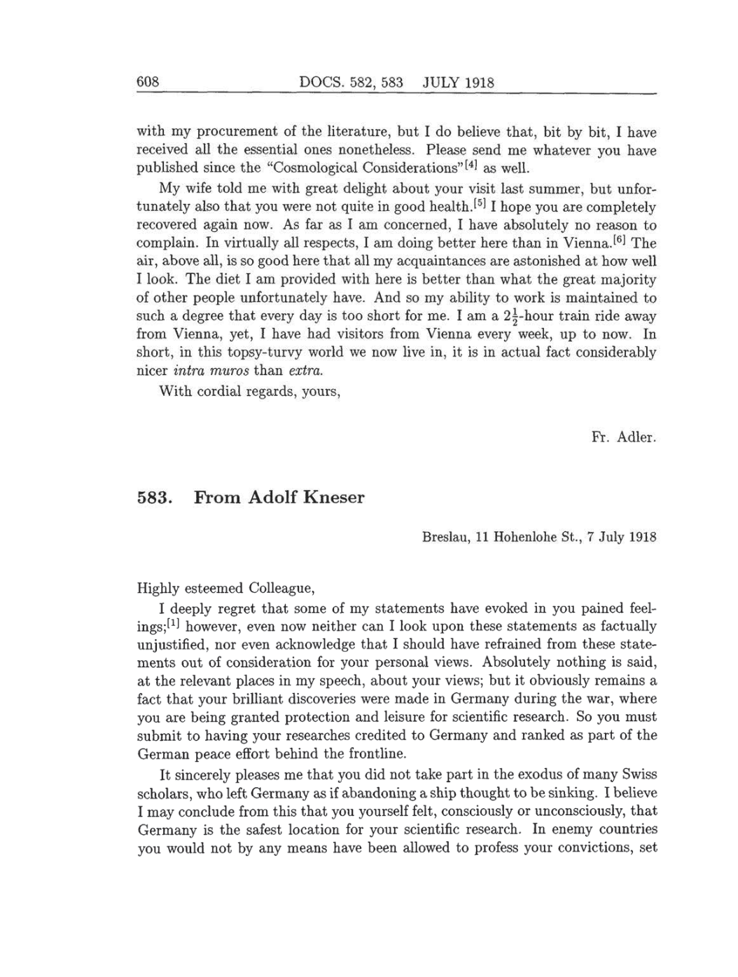 Volume 8: The Berlin Years: Correspondence, 1914-1918 (English translation supplement) page 608