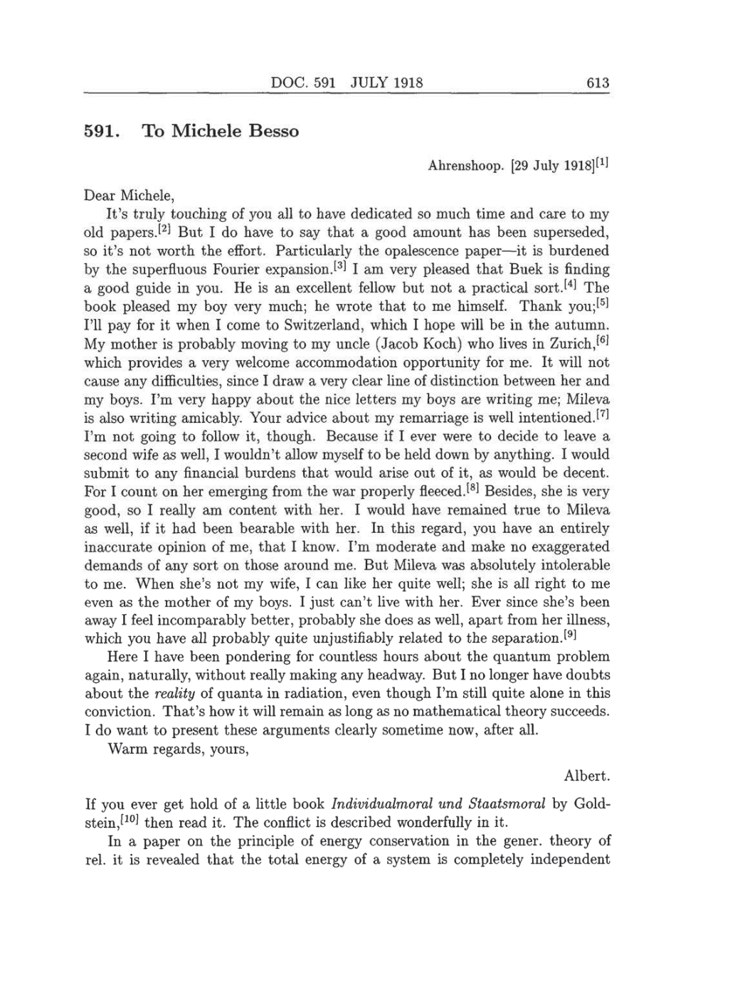 Volume 8: The Berlin Years: Correspondence, 1914-1918 (English translation supplement) page 613