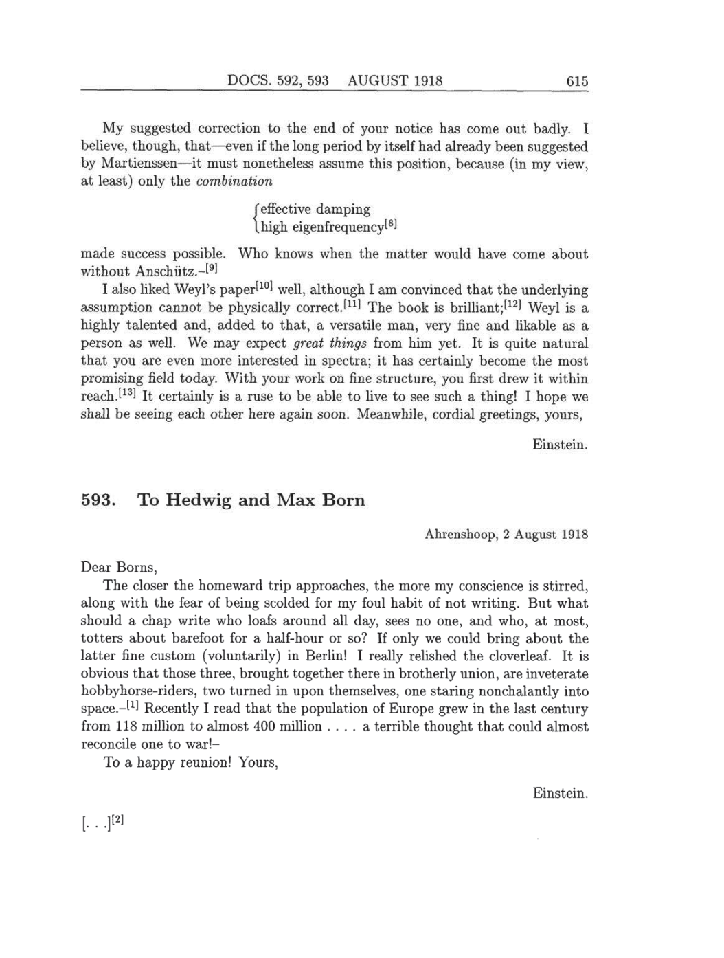 Volume 8: The Berlin Years: Correspondence, 1914-1918 (English translation supplement) page 615