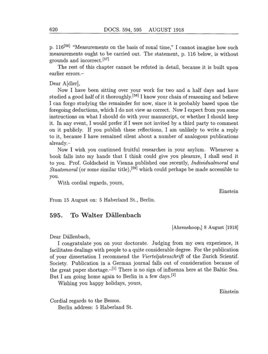 Volume 8: The Berlin Years: Correspondence, 1914-1918 (English translation supplement) page 620
