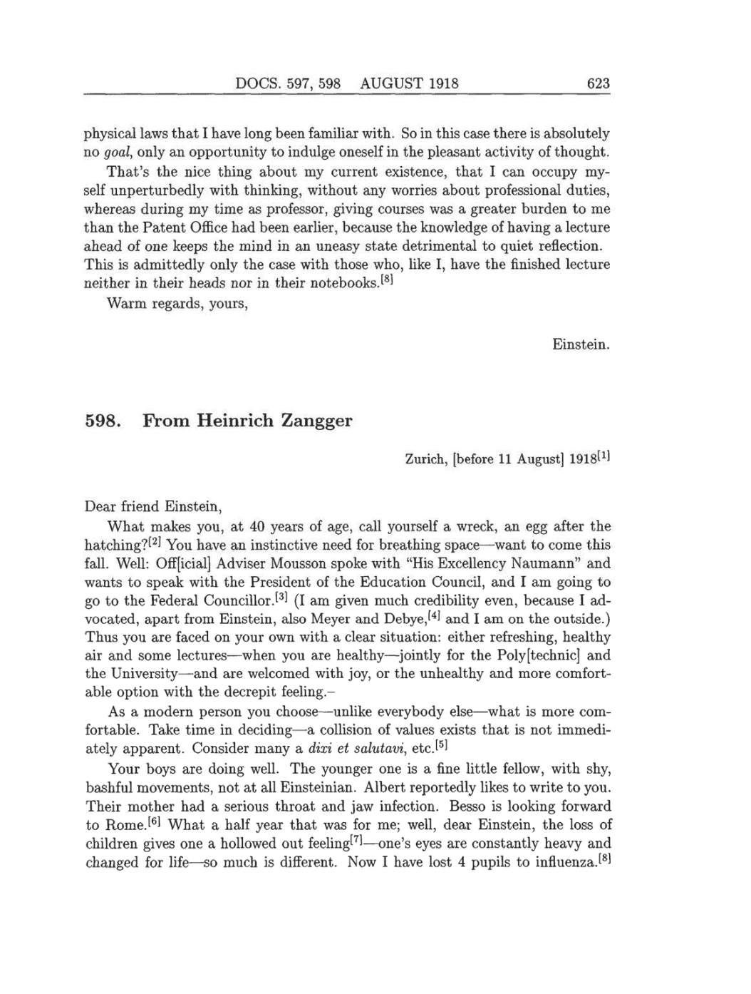 Volume 8: The Berlin Years: Correspondence, 1914-1918 (English translation supplement) page 623