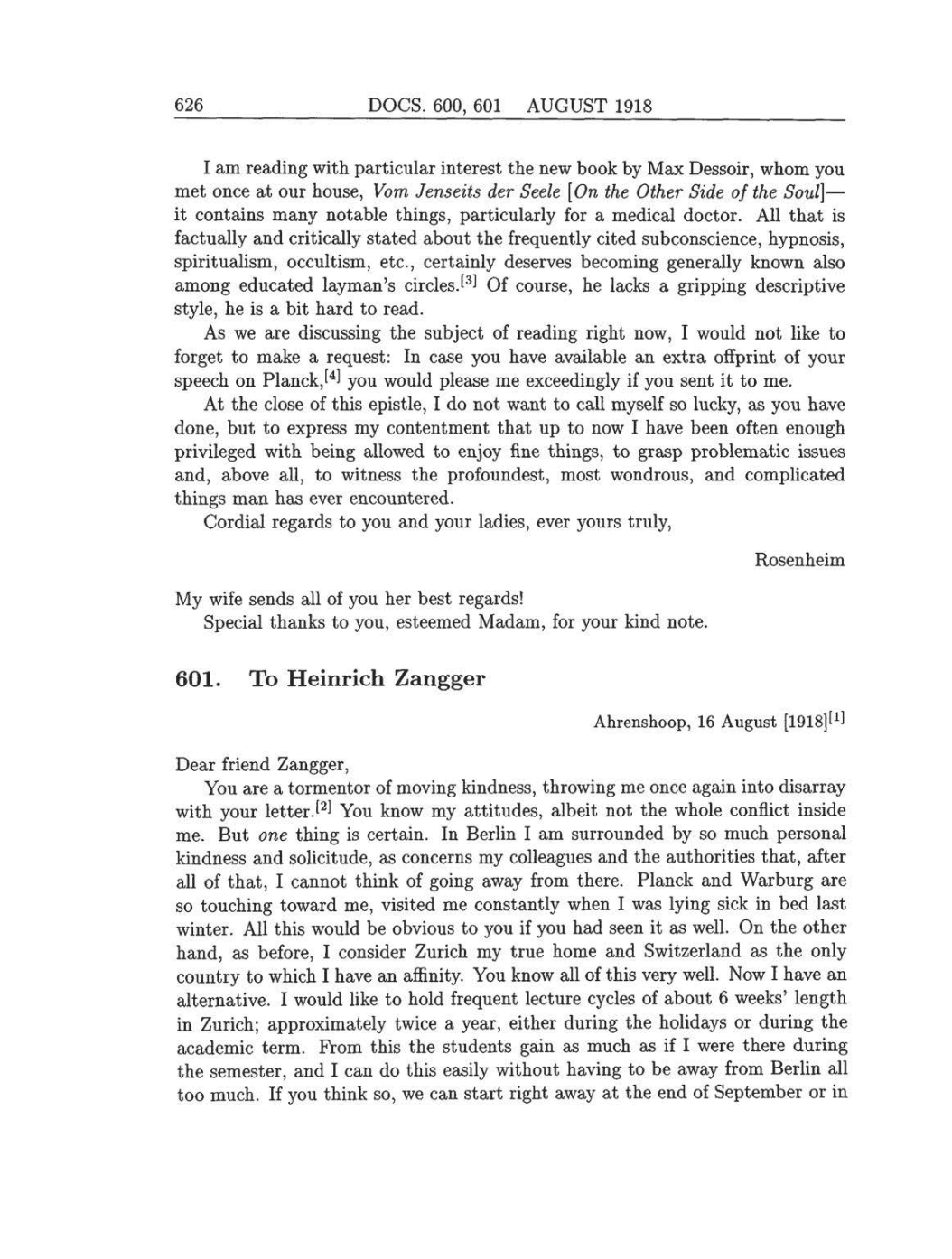 Volume 8: The Berlin Years: Correspondence, 1914-1918 (English translation supplement) page 626