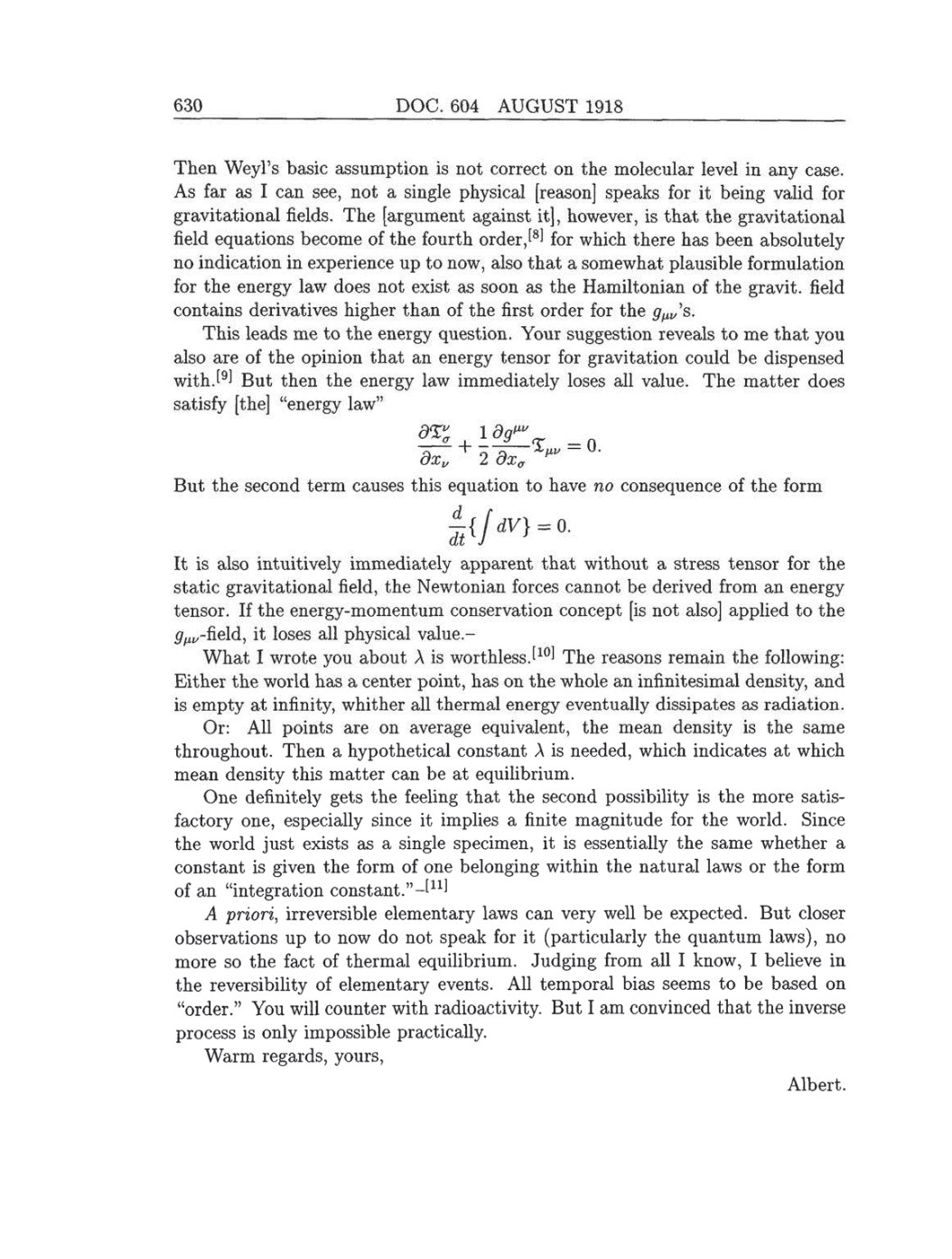 Volume 8: The Berlin Years: Correspondence, 1914-1918 (English translation supplement) page 630