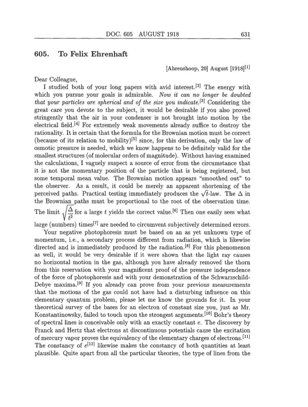 Volume 8: The Berlin Years: Correspondence, 1914-1918 (English translation supplement) page 631