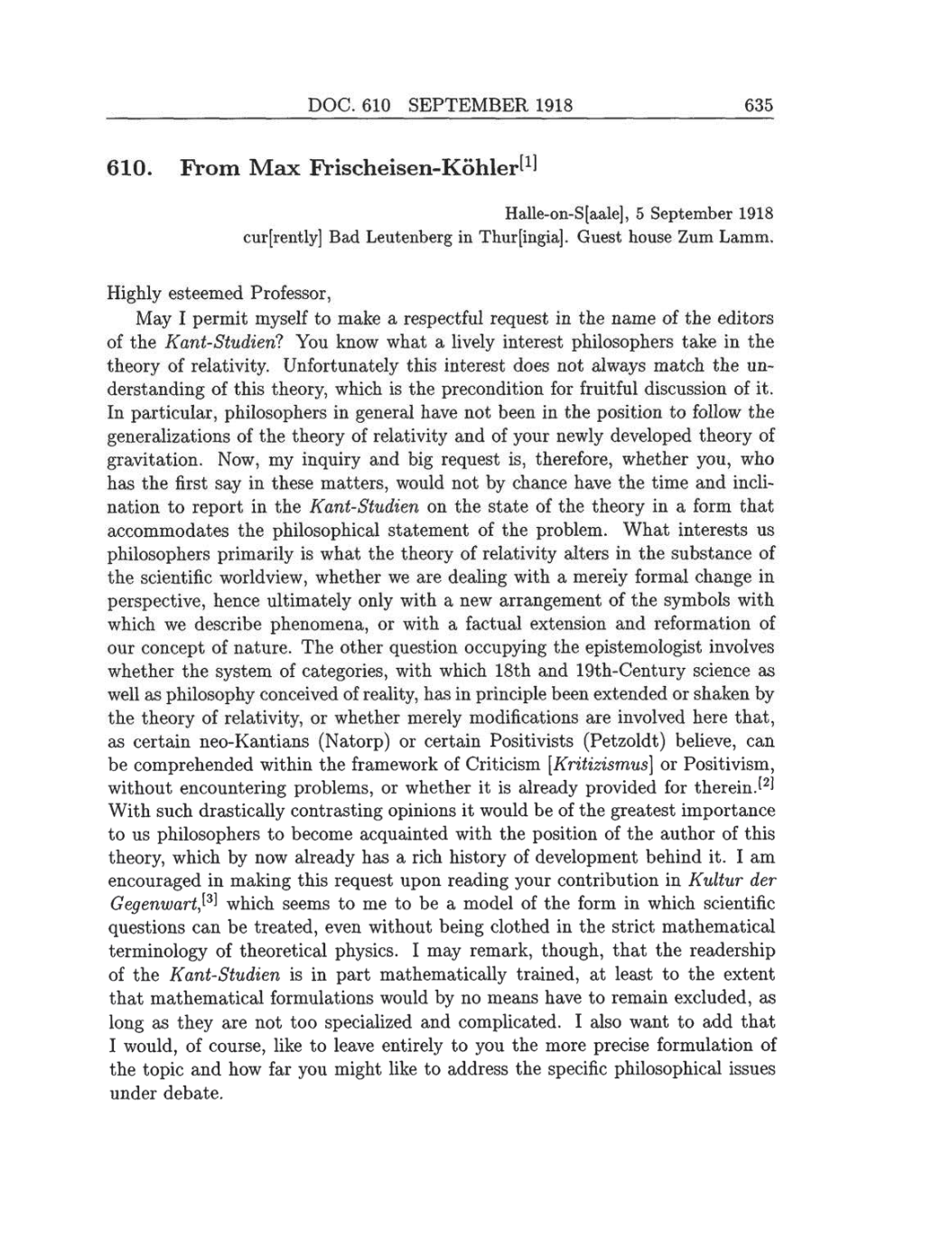 Volume 8: The Berlin Years: Correspondence, 1914-1918 (English translation supplement) page 635