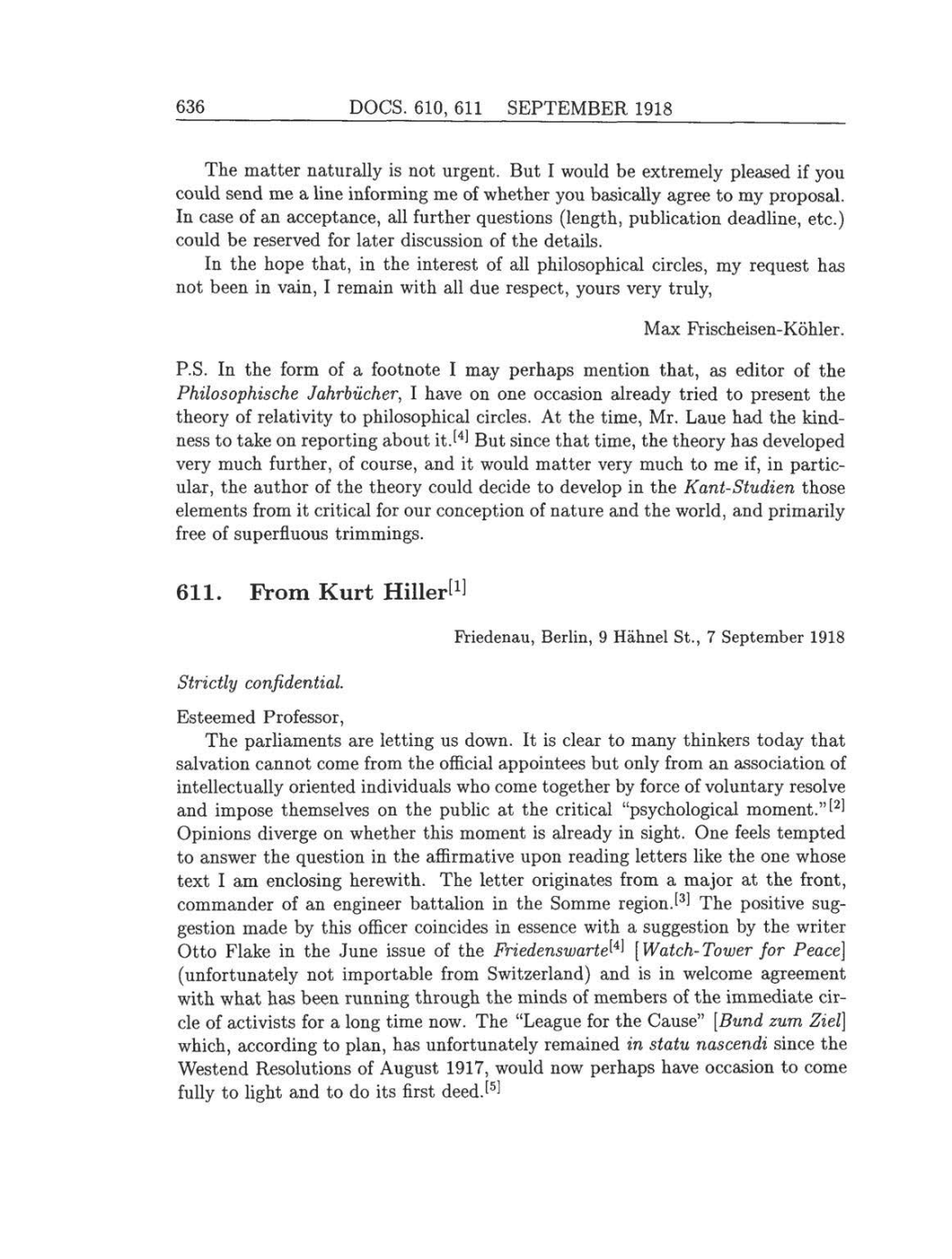 Volume 8: The Berlin Years: Correspondence, 1914-1918 (English translation supplement) page 636