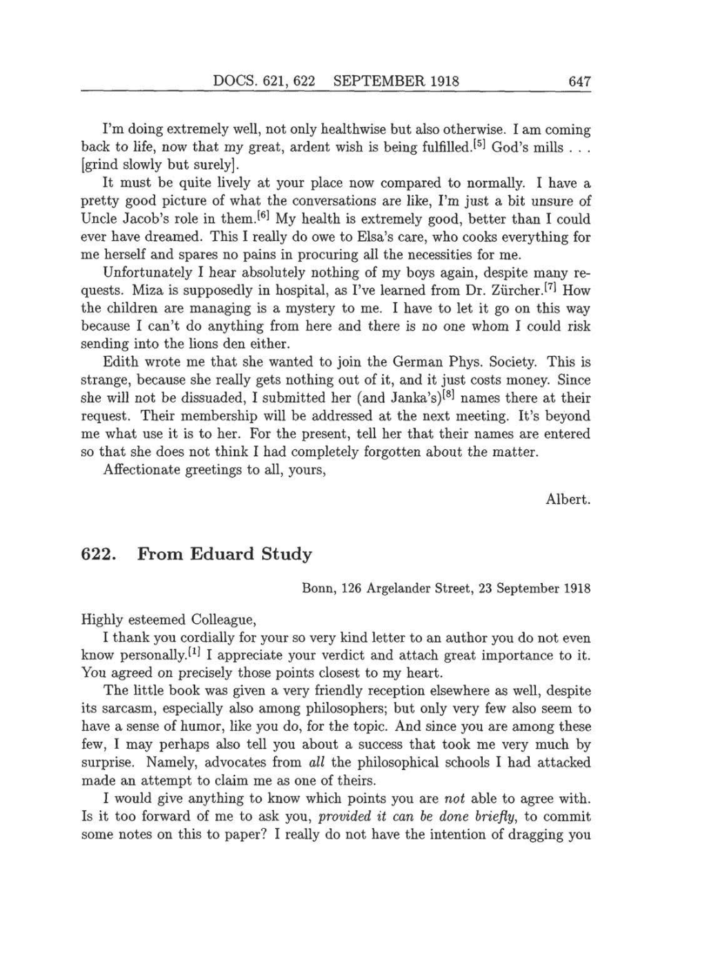 Volume 8: The Berlin Years: Correspondence, 1914-1918 (English translation supplement) page 647