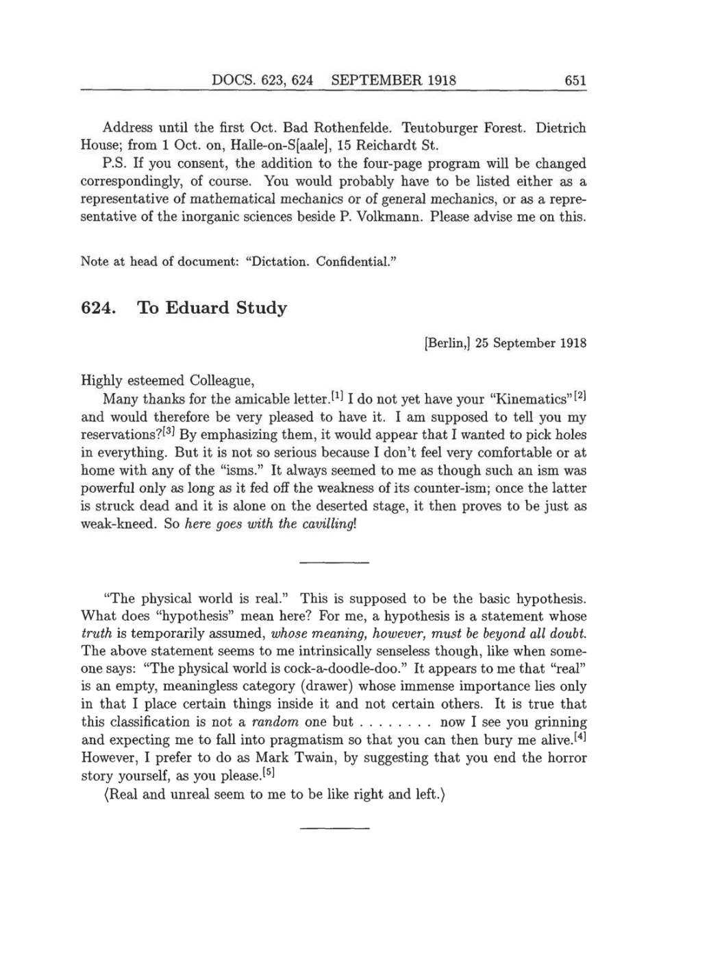 Volume 8: The Berlin Years: Correspondence, 1914-1918 (English translation supplement) page 651