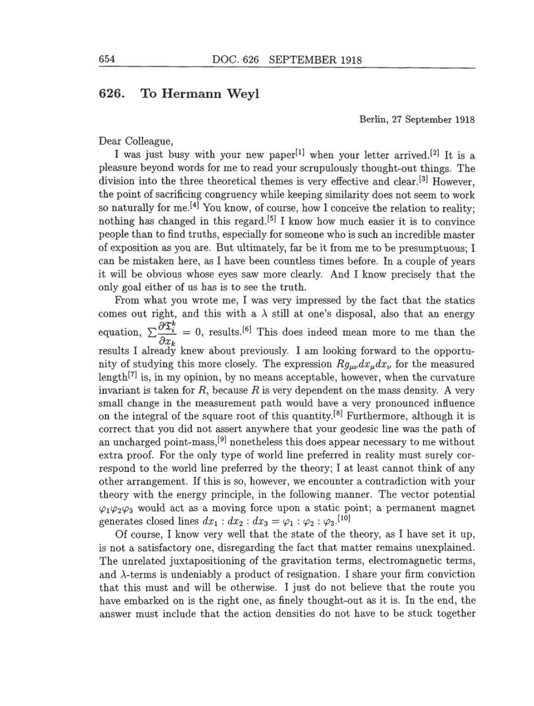 Volume 8: The Berlin Years: Correspondence, 1914-1918 (English translation supplement) page 654