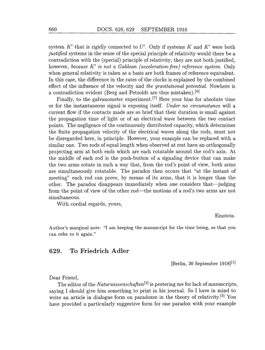Volume 8: The Berlin Years: Correspondence, 1914-1918 (English translation supplement) page 660