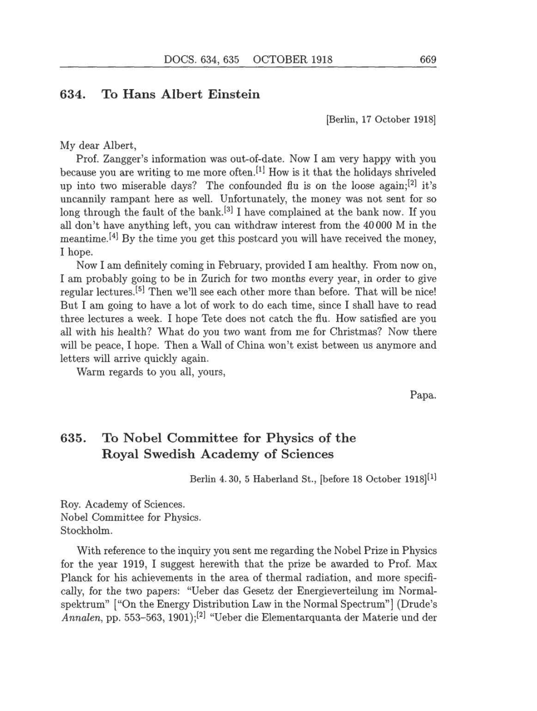 Volume 8: The Berlin Years: Correspondence, 1914-1918 (English translation supplement) page 669