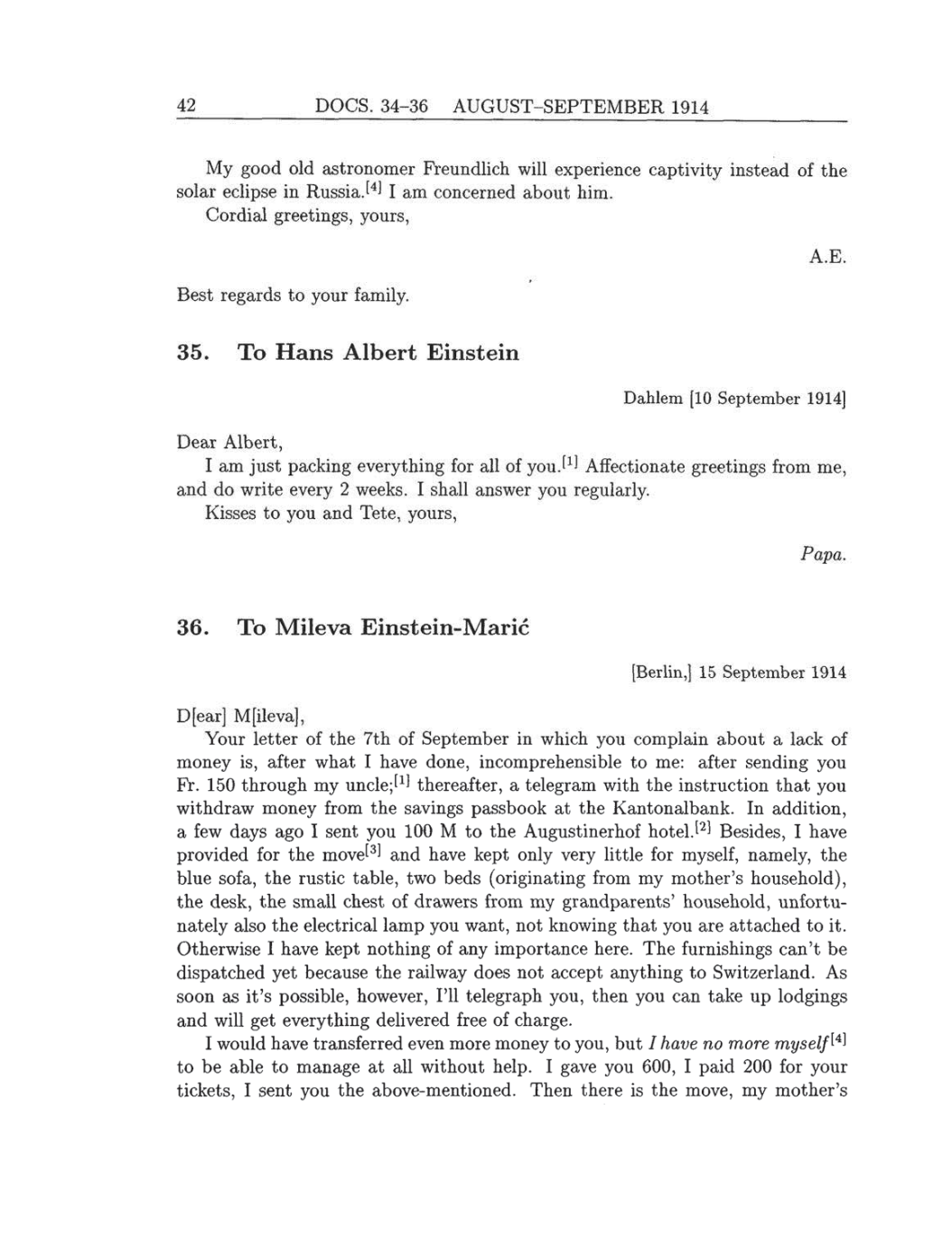 Volume 8: The Berlin Years: Correspondence, 1914-1918 (English translation supplement) page 42