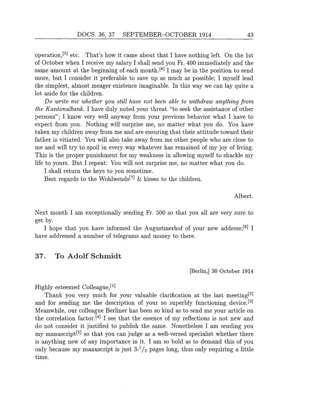Volume 8: The Berlin Years: Correspondence, 1914-1918 (English translation supplement) page 43