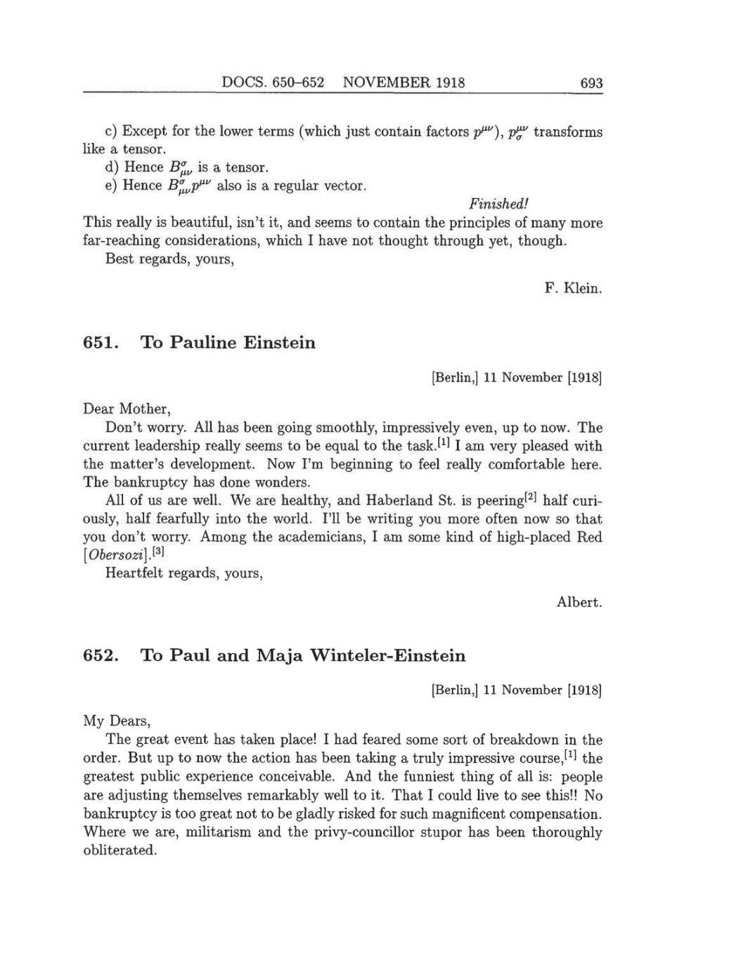 Volume 8: The Berlin Years: Correspondence, 1914-1918 (English translation supplement) page 693