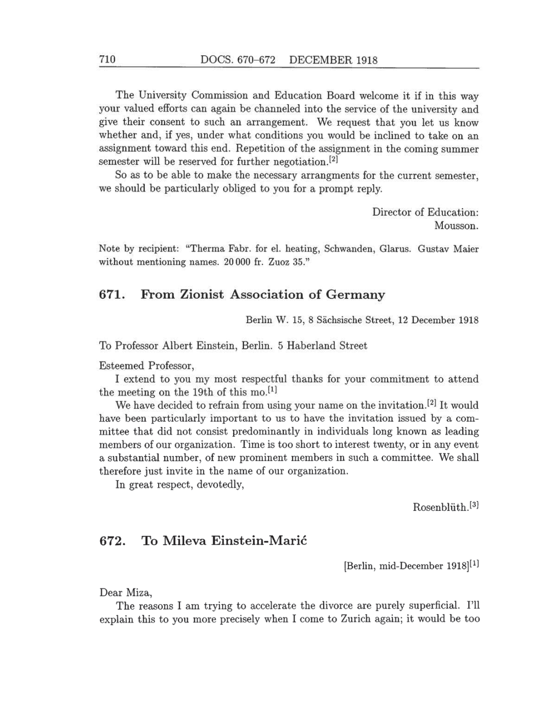 Volume 8: The Berlin Years: Correspondence, 1914-1918 (English translation supplement) page 710