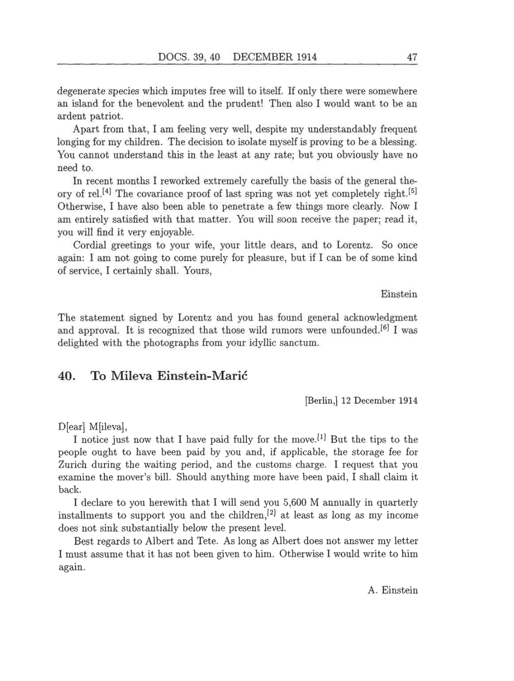 Volume 8: The Berlin Years: Correspondence, 1914-1918 (English translation supplement) page 47