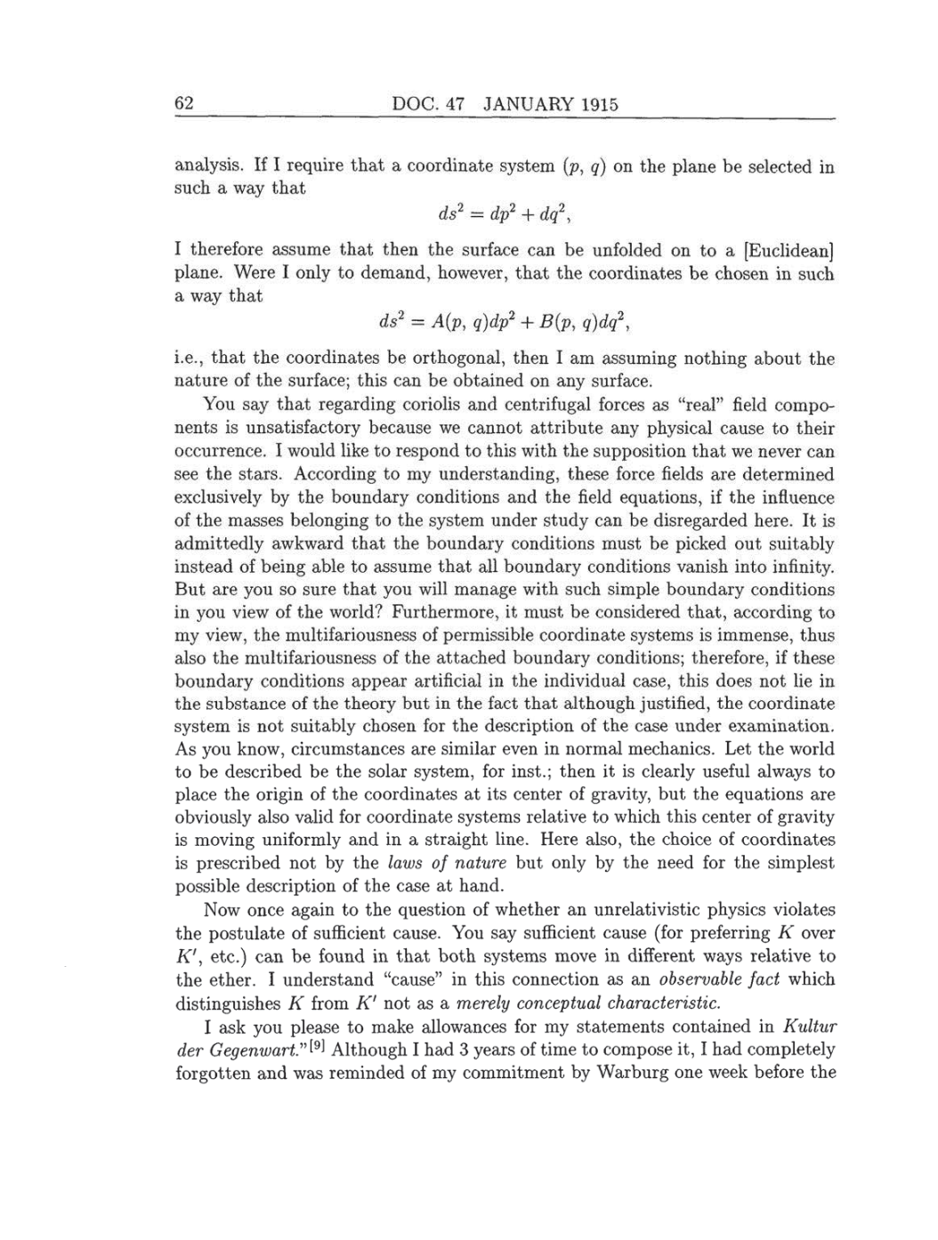 Volume 8: The Berlin Years: Correspondence, 1914-1918 (English translation supplement) page 62