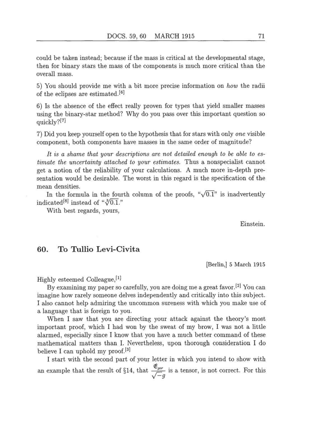 Volume 8: The Berlin Years: Correspondence, 1914-1918 (English translation supplement) page 71