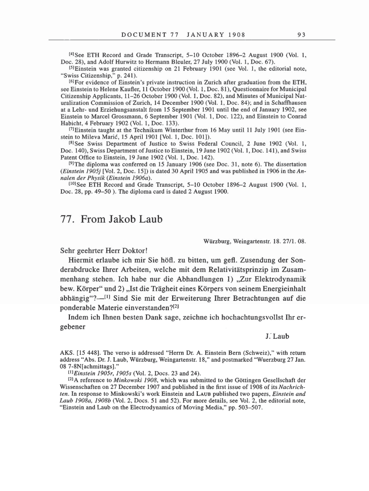 Volume 5: The Swiss Years: Correspondence, 1902-1914 page 93