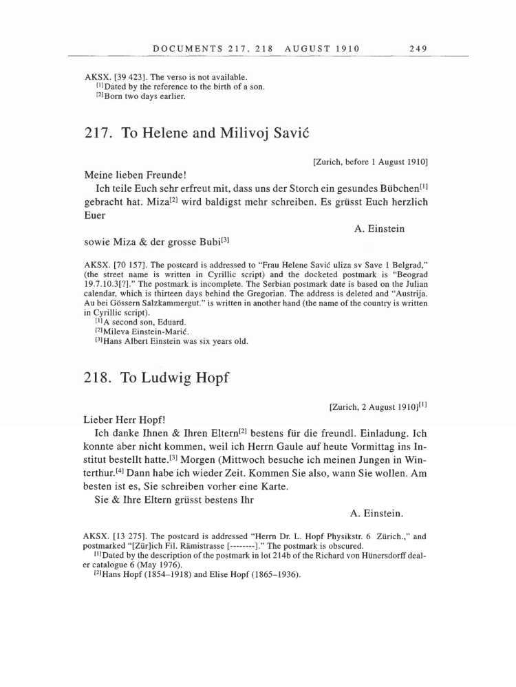 Volume 5: The Swiss Years: Correspondence, 1902-1914 page 249