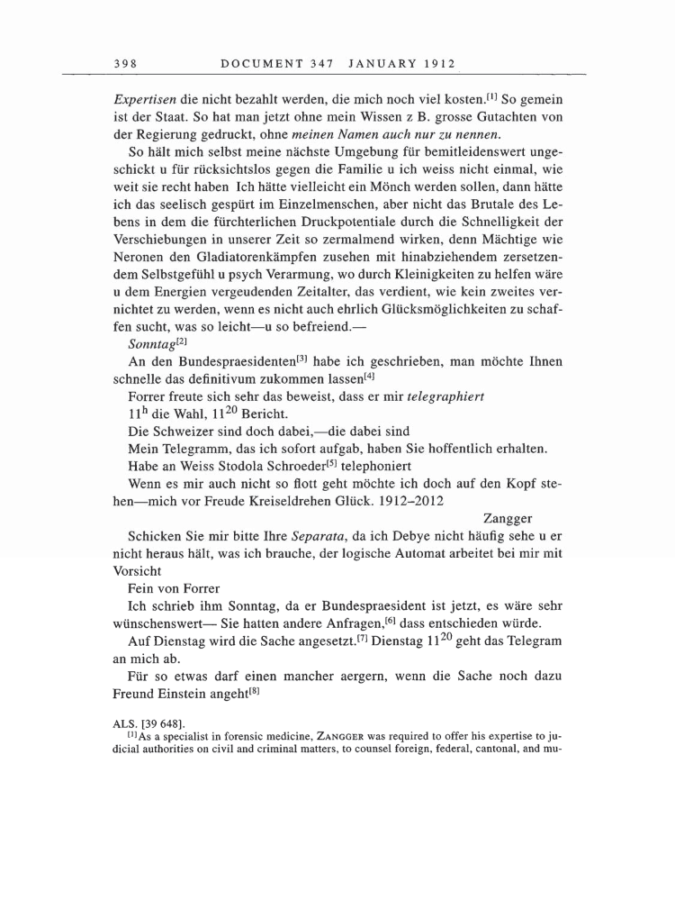 Volume 5: The Swiss Years: Correspondence, 1902-1914 page 398
