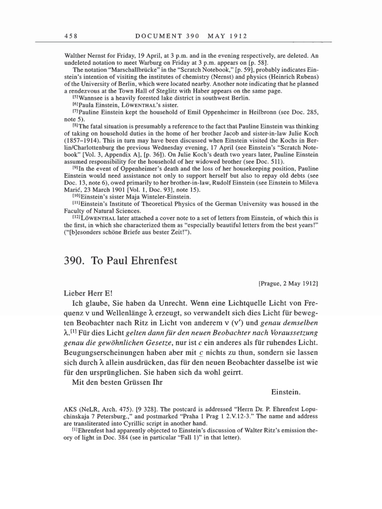 Volume 5: The Swiss Years: Correspondence, 1902-1914 page 458