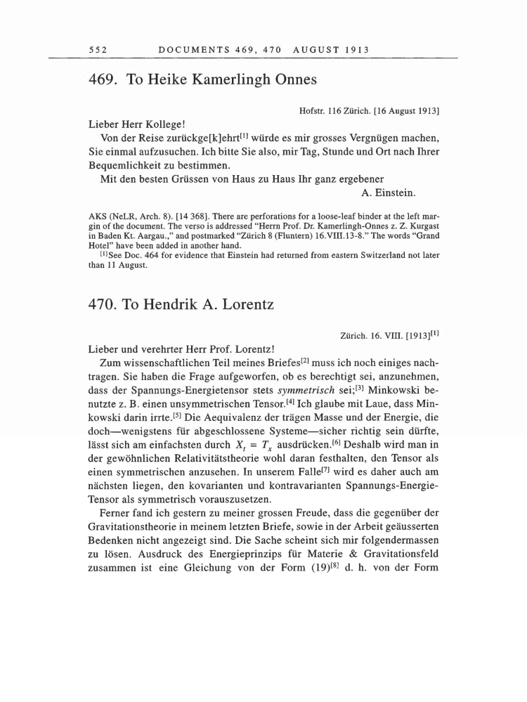 Volume 5: The Swiss Years: Correspondence, 1902-1914 page 552