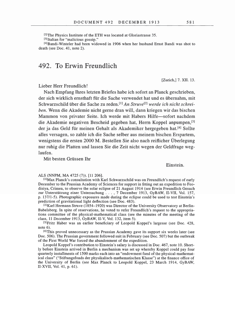 Volume 5: The Swiss Years: Correspondence, 1902-1914 page 581