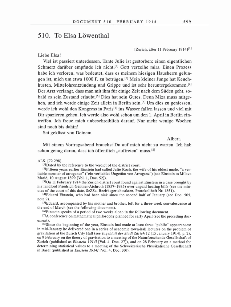 Volume 5: The Swiss Years: Correspondence, 1902-1914 page 599