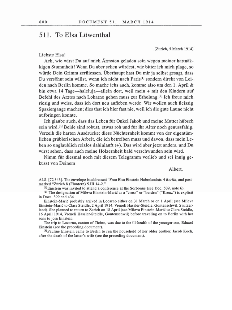 Volume 5: The Swiss Years: Correspondence, 1902-1914 page 600