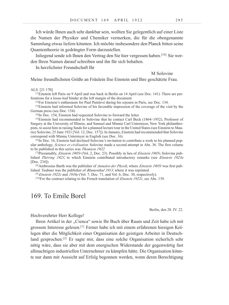 Volume 13: The Berlin Years: Writings & Correspondence January 1922-March 1923 page 285