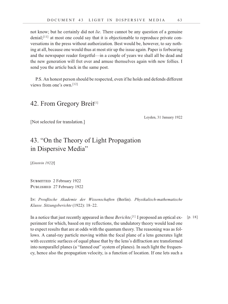 Volume 13: The Berlin Years: Writings & Correspondence January 1922-March 1923 (English translation supplement) page 63